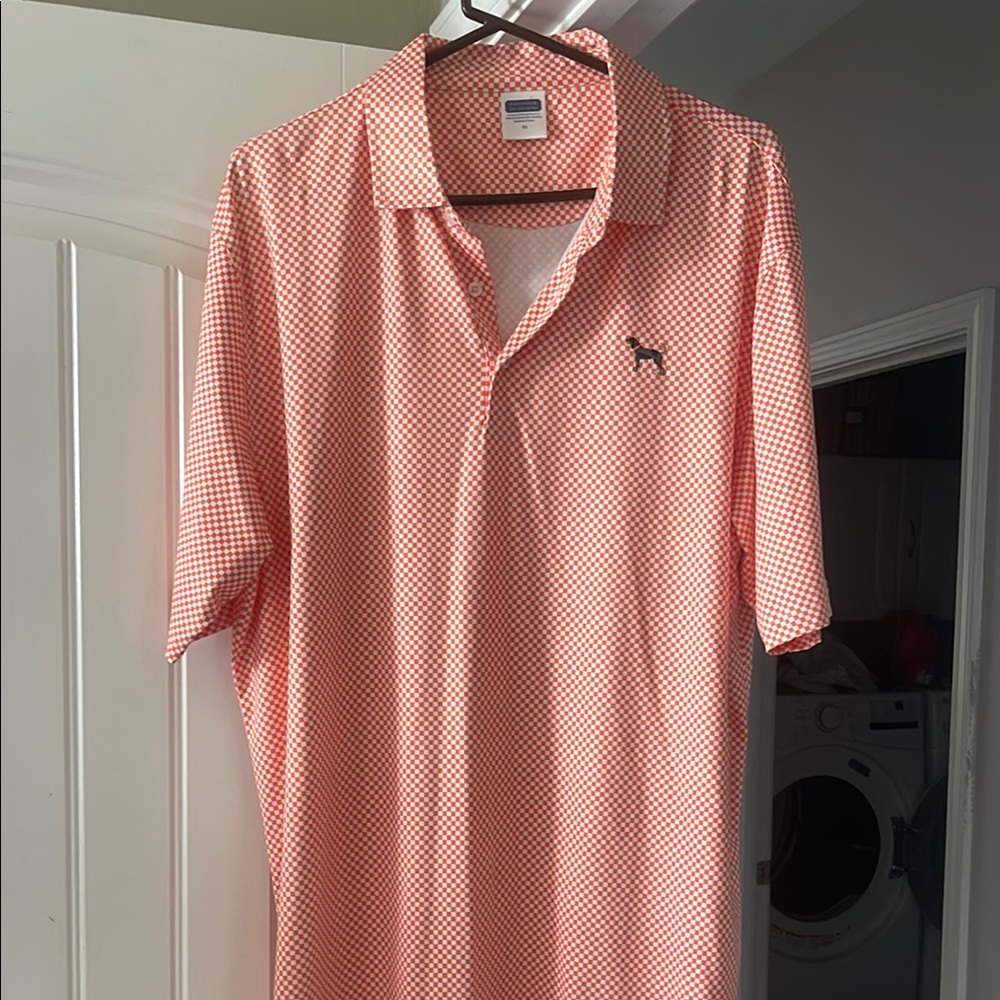Men's Gingham Polo Shirt - volunteer traditions. Orange and white checkered